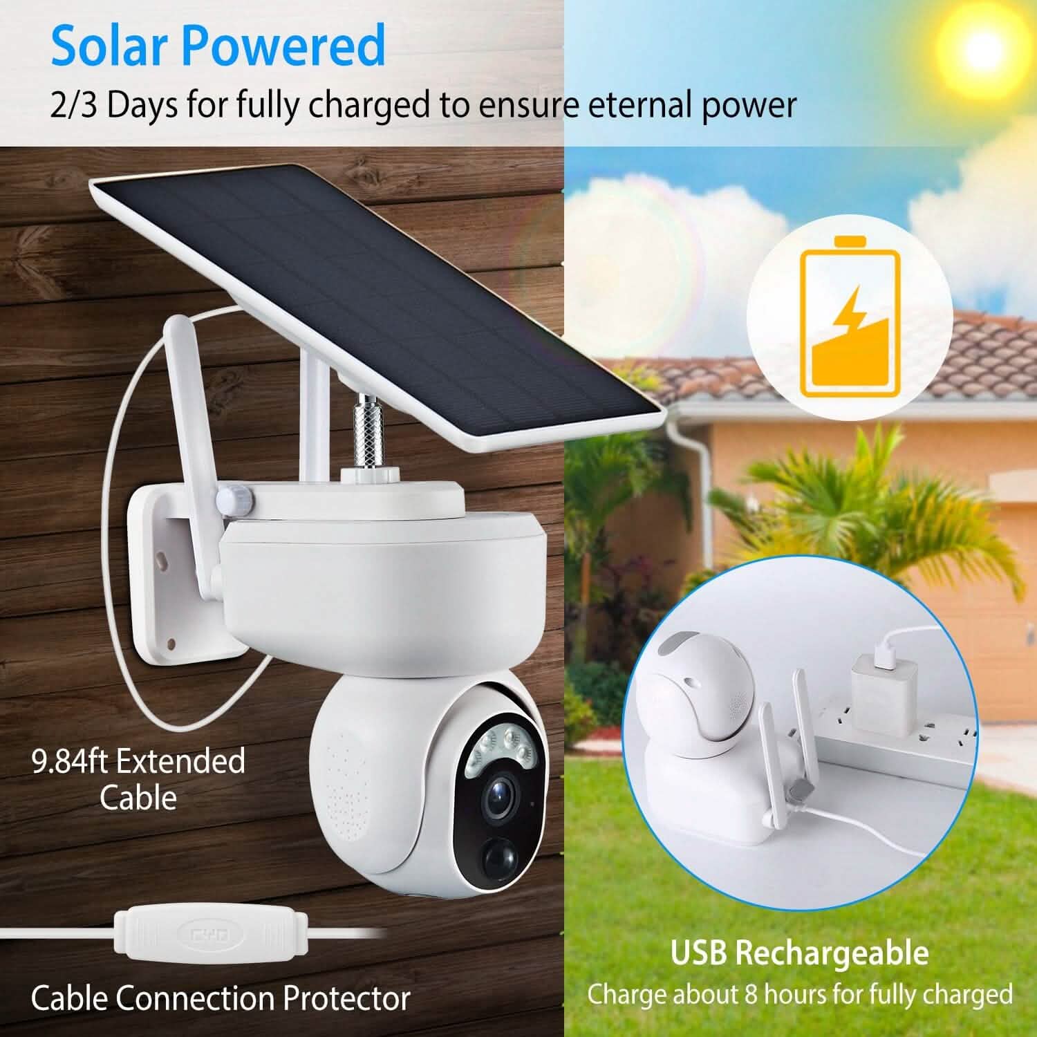 2.4G Wifi Solar Wireless 1080P Surveillance Camera with Flood Light Night Vision Smart Home & Security - DailySale