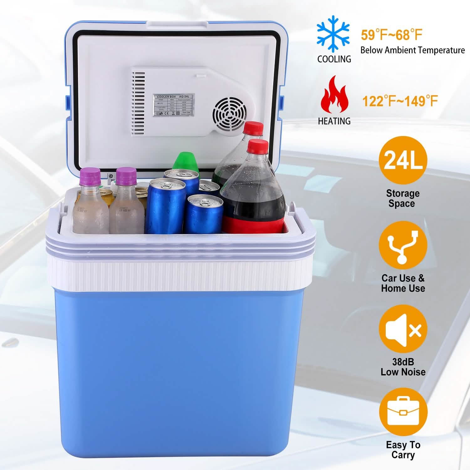 24L 12V Car Portable Refrigerator Travel Cooler Automotive - DailySale
