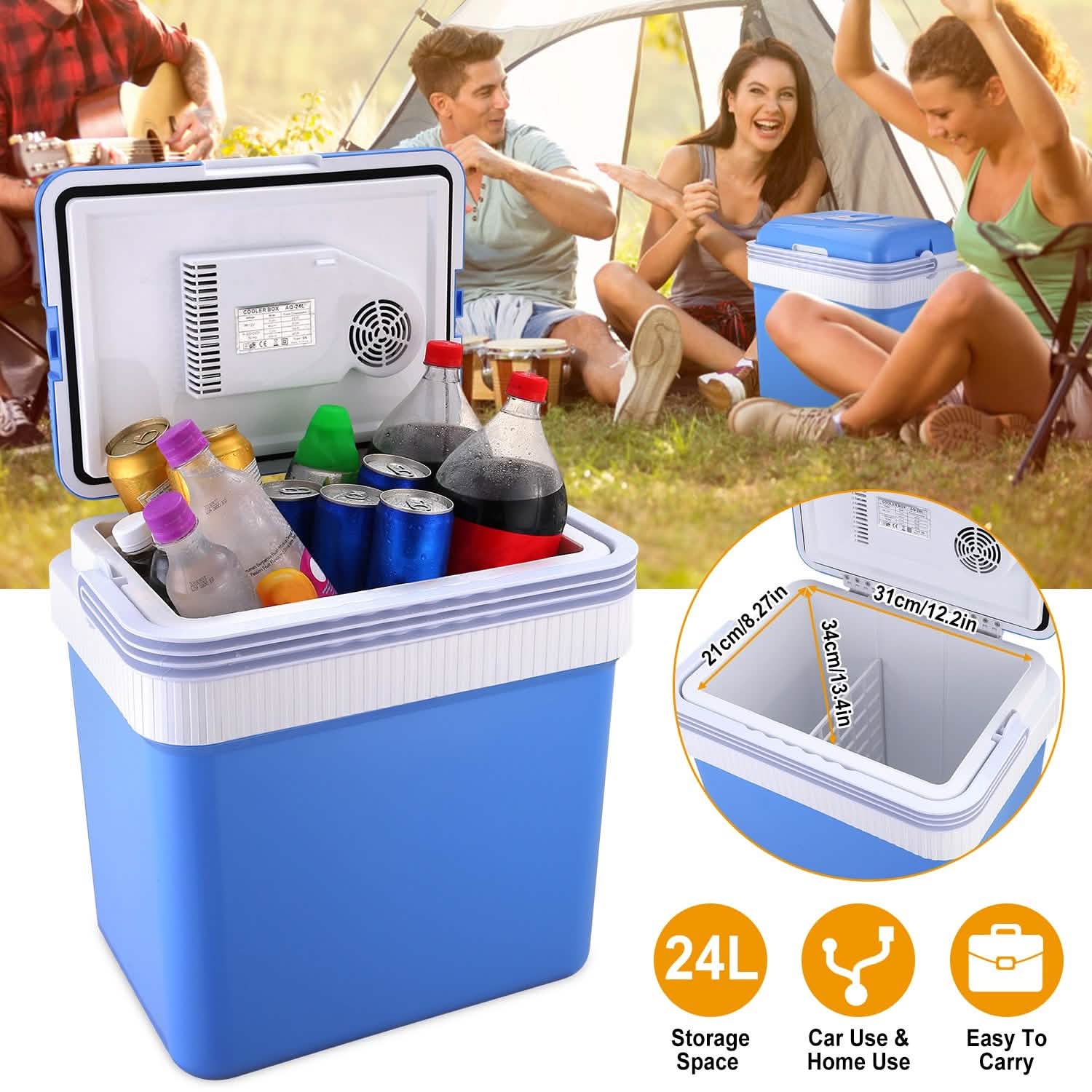 24L 12V Car Portable Refrigerator Travel Cooler Automotive - DailySale