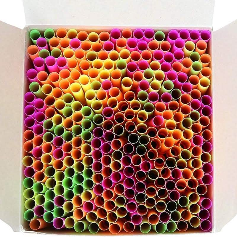 250-Pieces: Wow Plastic Neon Disposable Plastic Drinking Straws Kitchen Essentials - DailySale