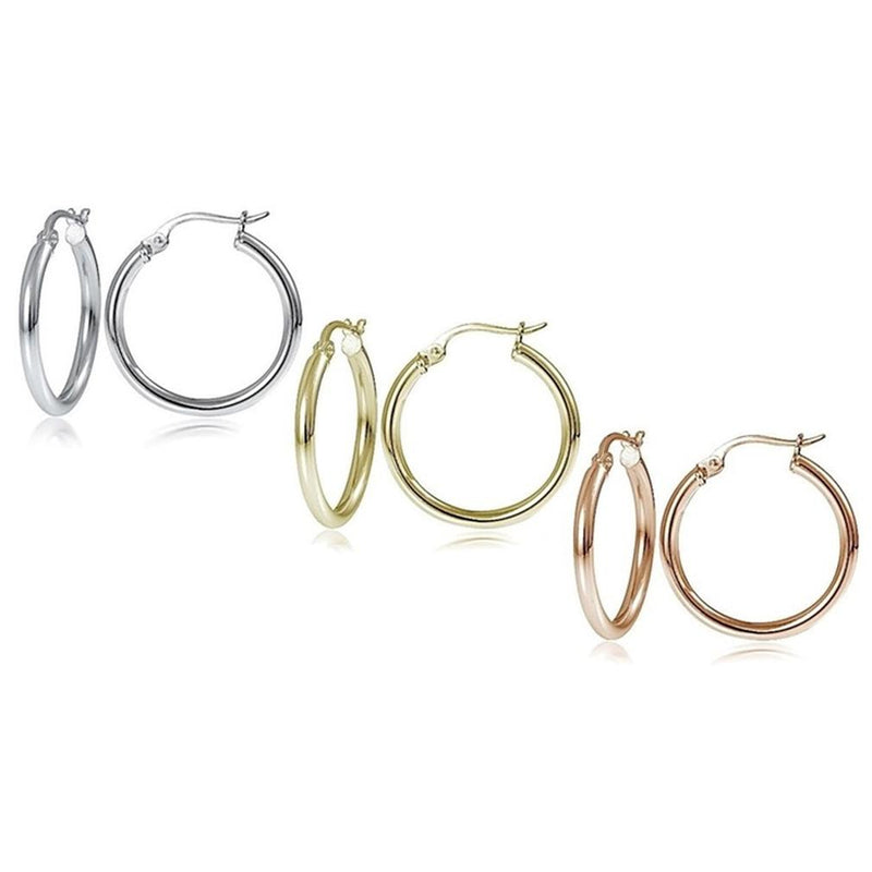 25mm Classic French Lock Hoops in Solid Sterling Silver Jewelry - DailySale