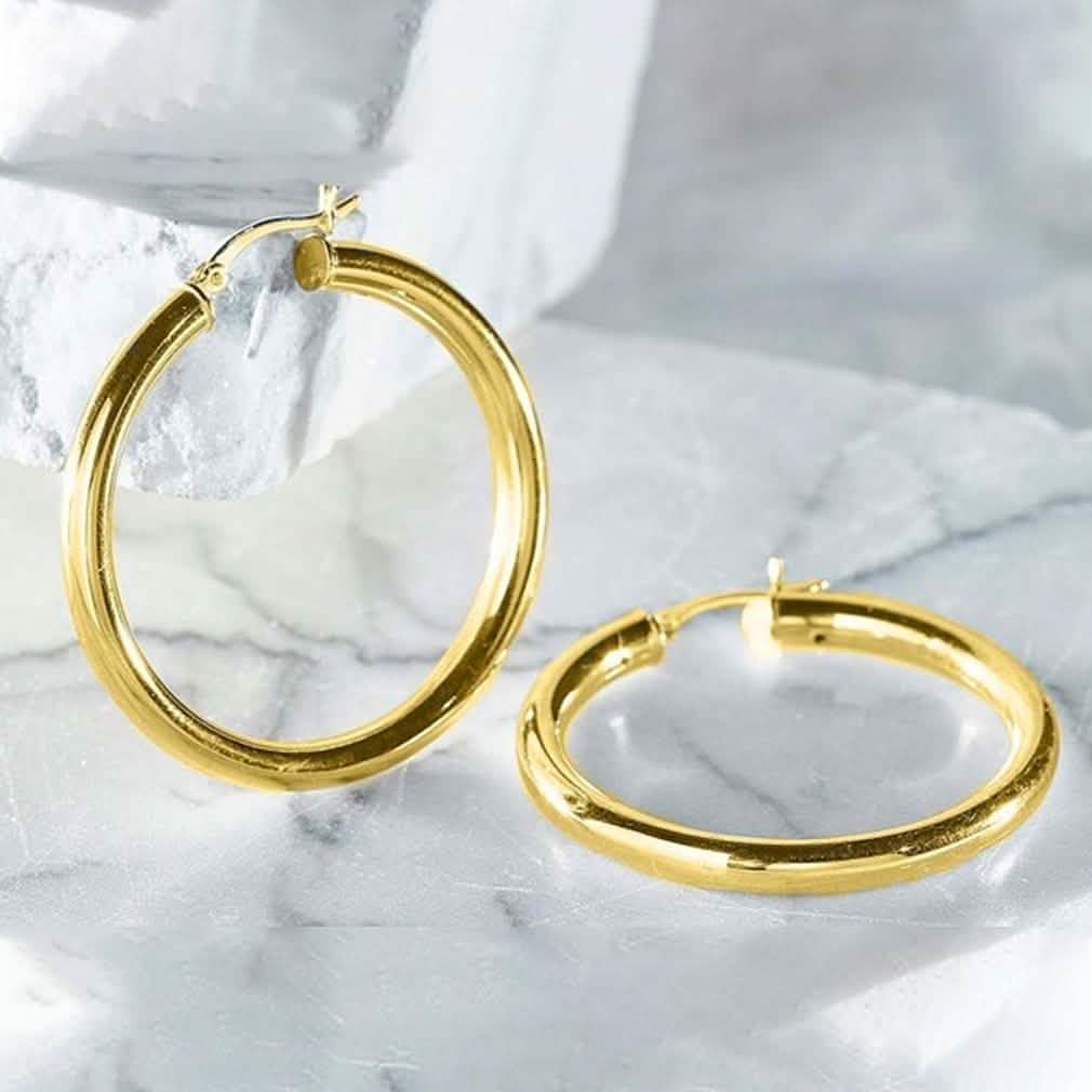 25mm Classic French Lock Hoops in Solid Sterling Silver Jewelry Gold - DailySale