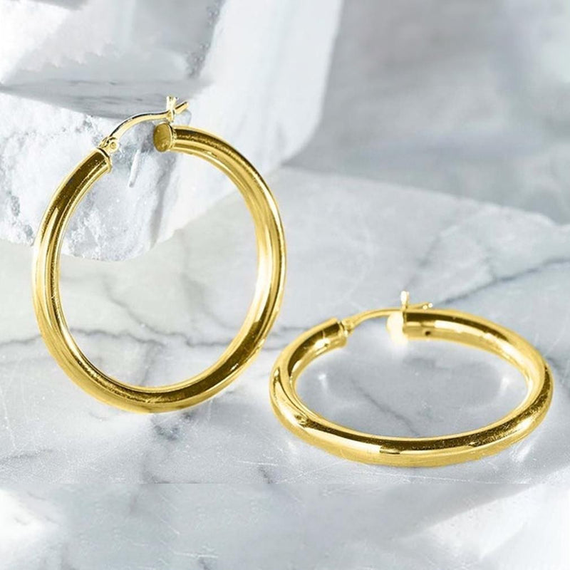25mm Classic French Lock Hoops in Solid Sterling Silver Jewelry Gold - DailySale