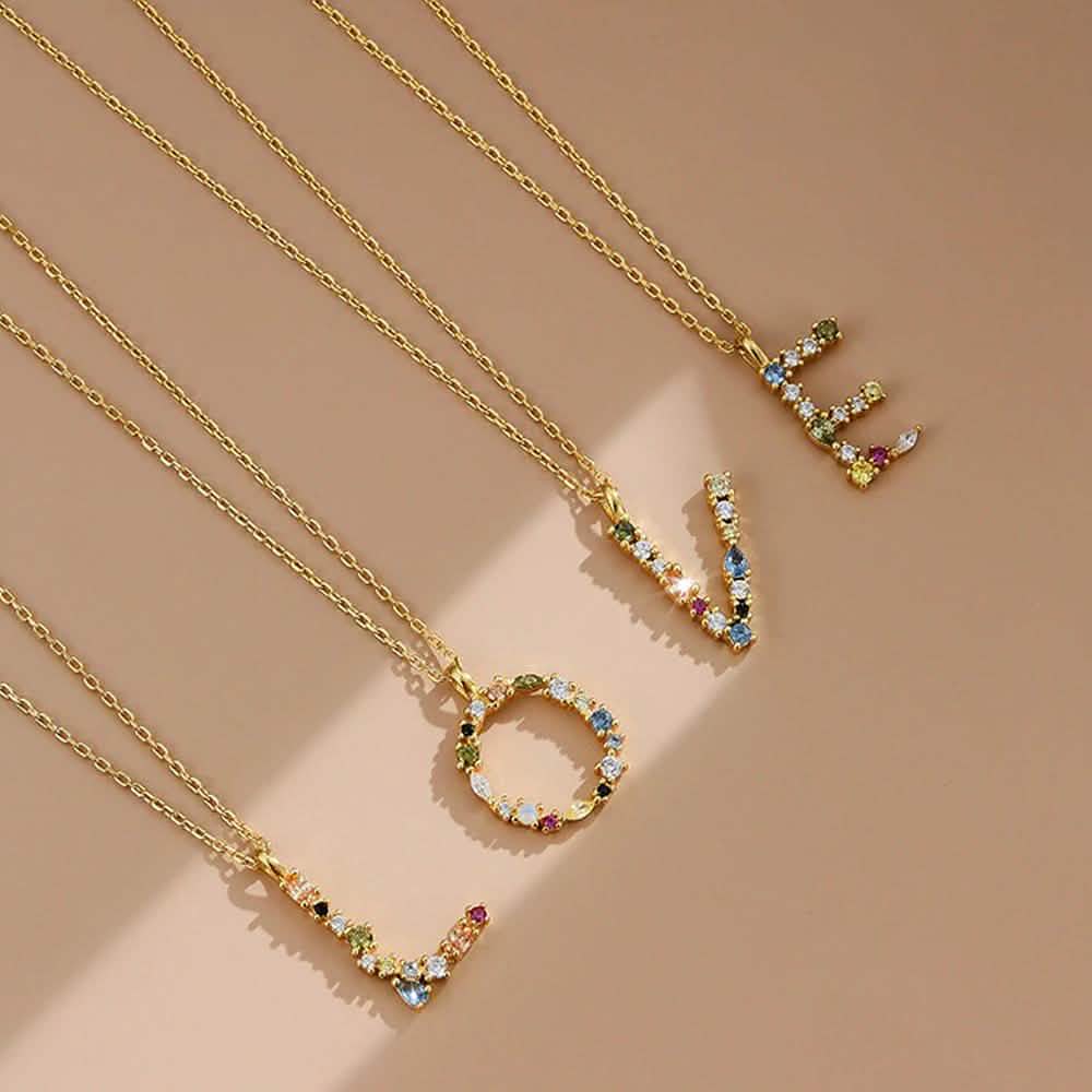 26 Alphabet Necklaces Opal Zirconia 925 Sterling Silver Necklace neck - DailySale