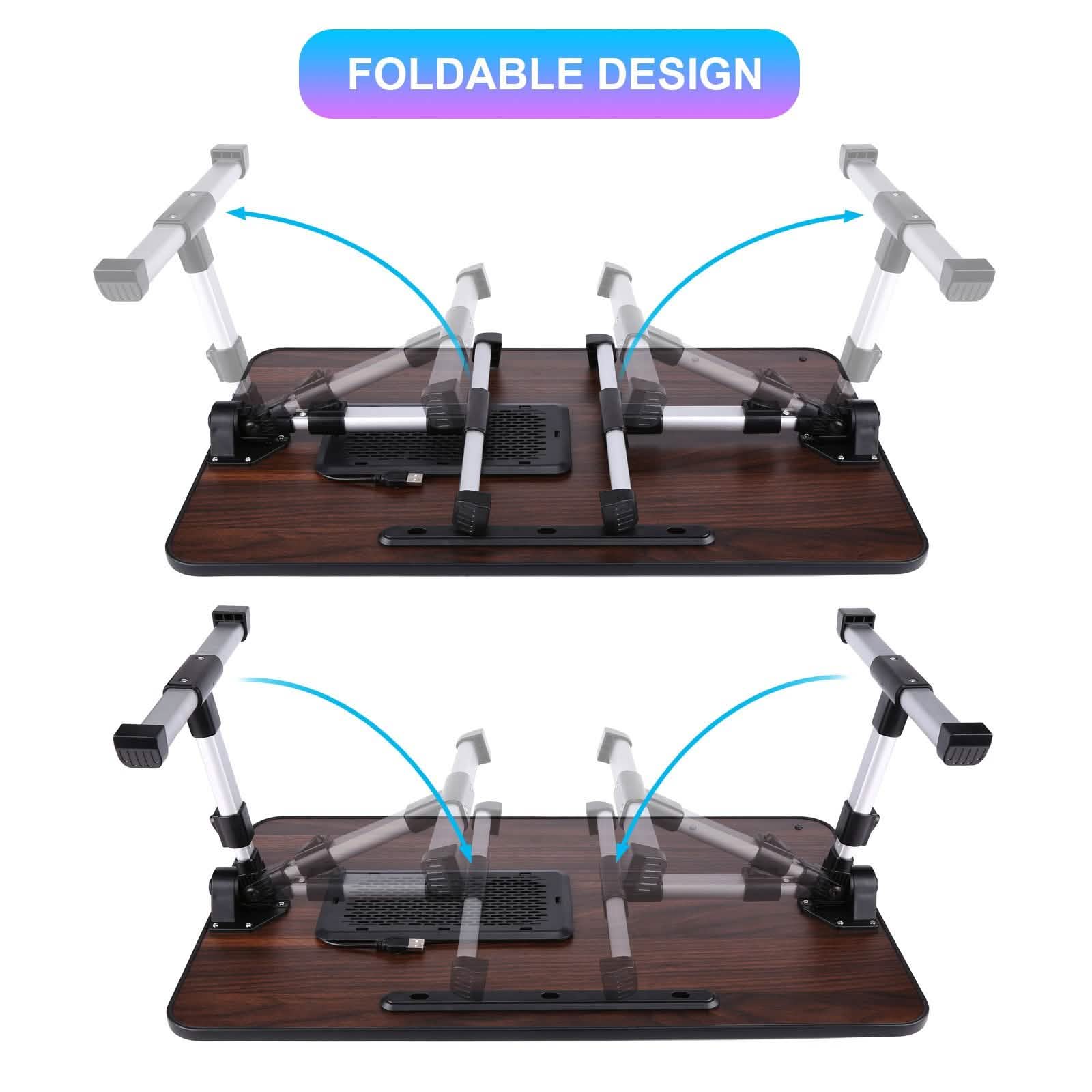 26.6 Foldable Adjustable Laptop Tray Stand Desk with CPU Cooling Fans & Mouse Pad Computer Accessories - DailySale