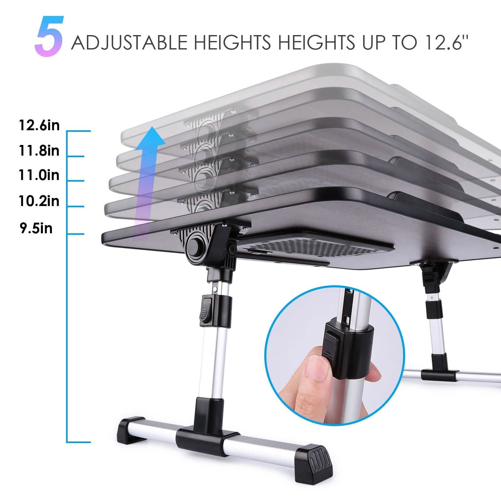 26.6 Foldable Adjustable Laptop Tray Stand Desk with CPU Cooling Fans & Mouse Pad Computer Accessories - DailySale
