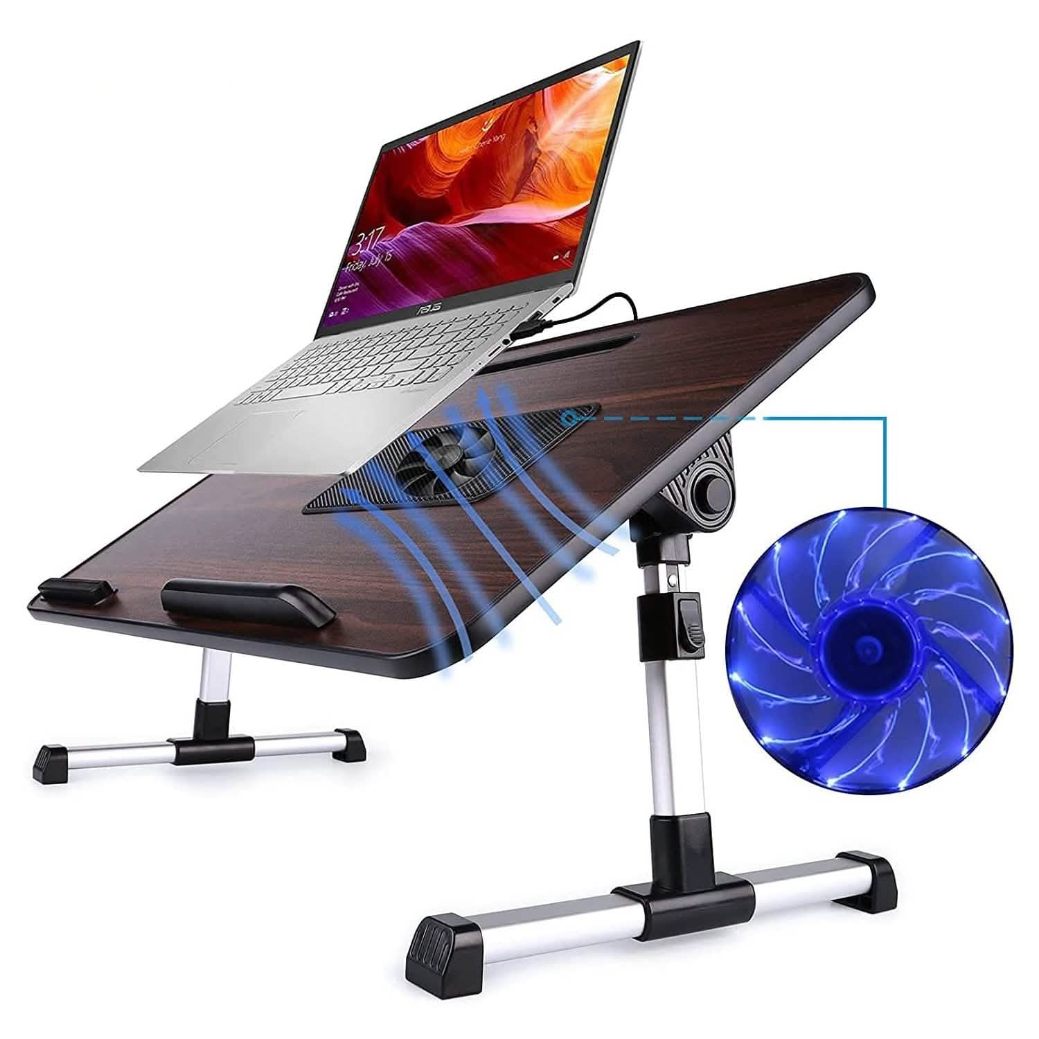 26.6 Foldable Adjustable Laptop Tray Stand Desk with CPU Cooling Fans & Mouse Pad Computer Accessories - DailySale