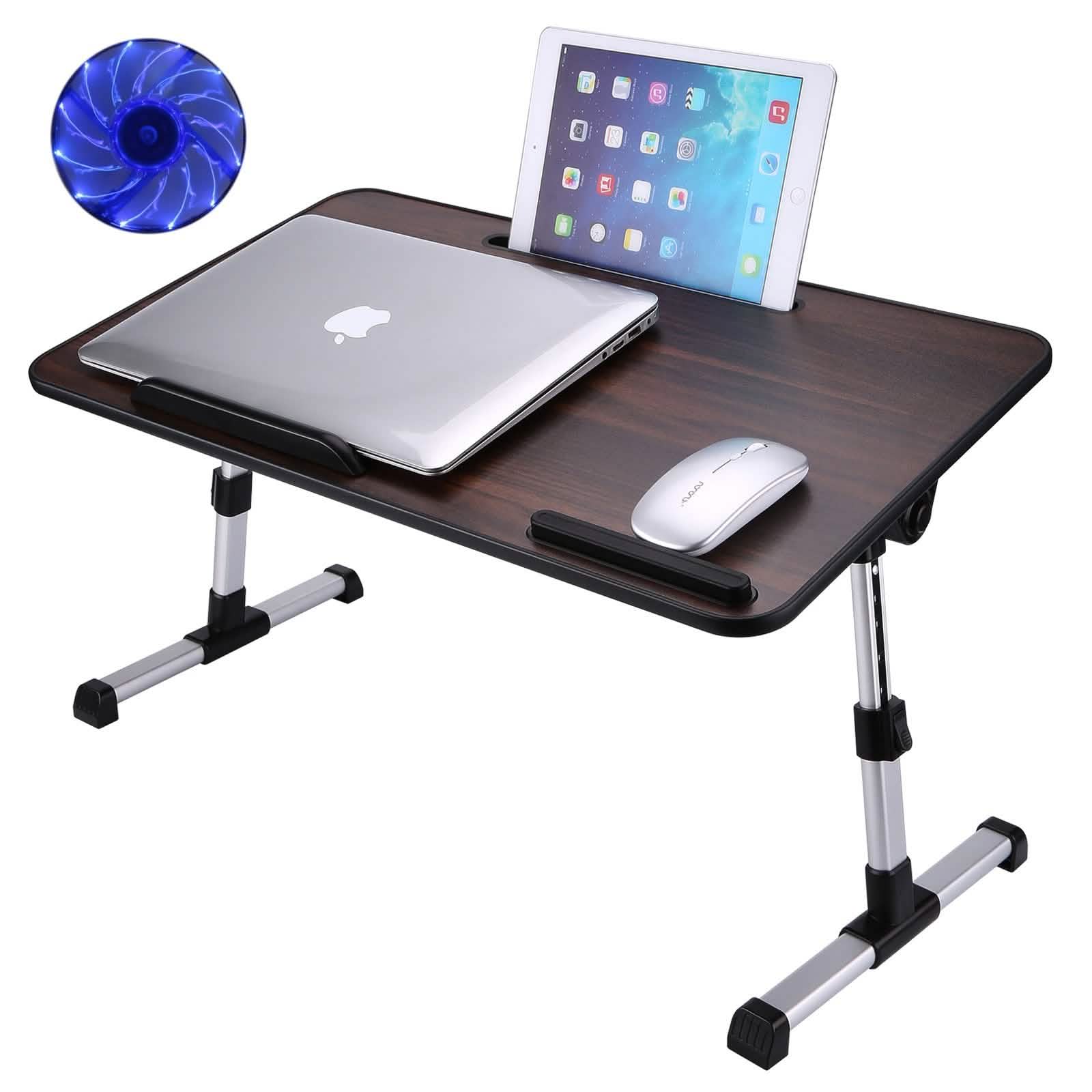 26.6 Foldable Adjustable Laptop Tray Stand Desk with CPU Cooling Fans & Mouse Pad Computer Accessories - DailySale