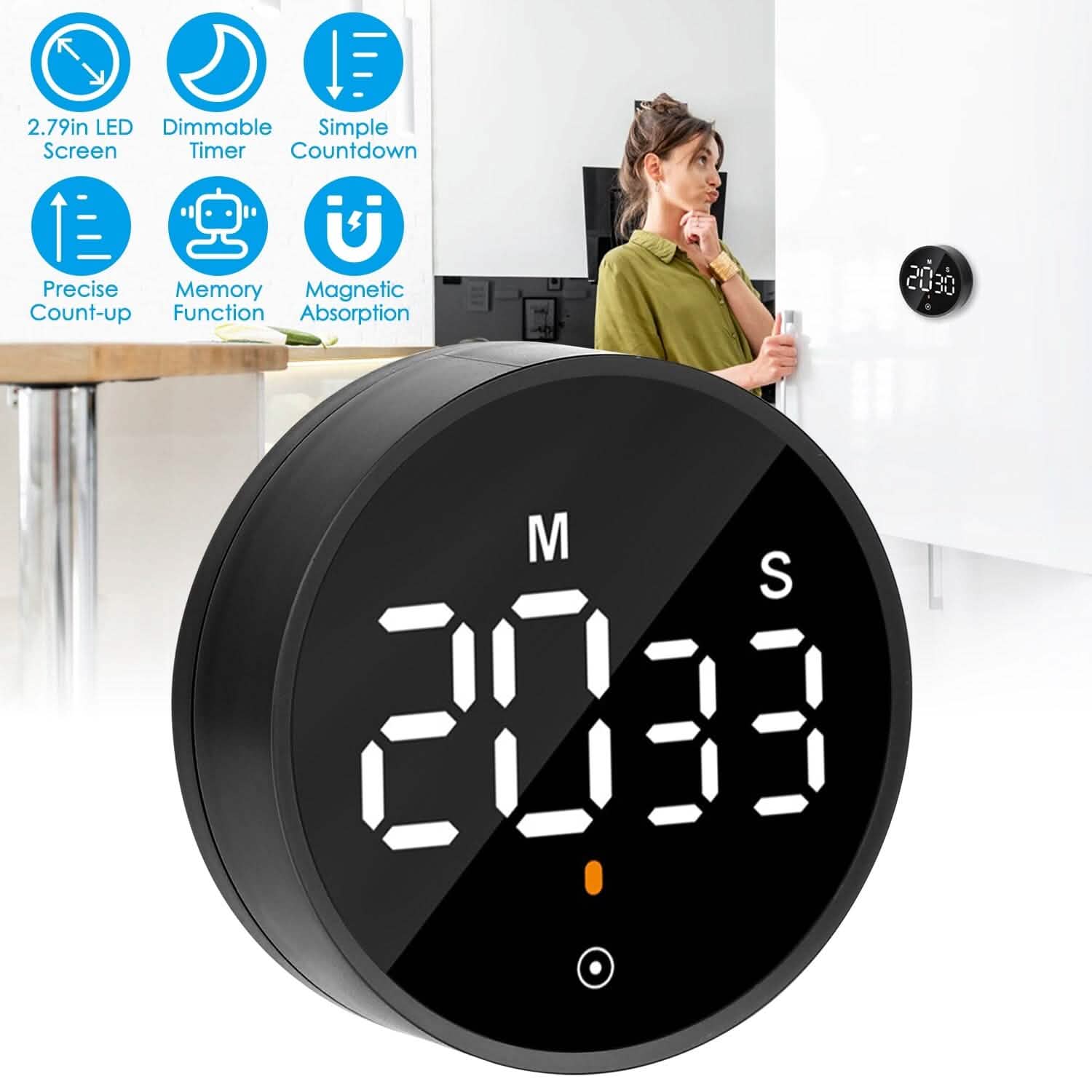 2.79" LED Digital Electronic Countdown Timer Dimmable Mutable Magnetic Clock Kitchen Tools & Gadgets - DailySale