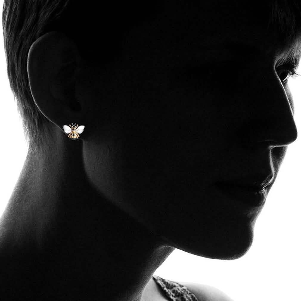 Tri-Tone Bumble Bee Stud Earrings Made with Swarovski Elements - DailySale, Inc