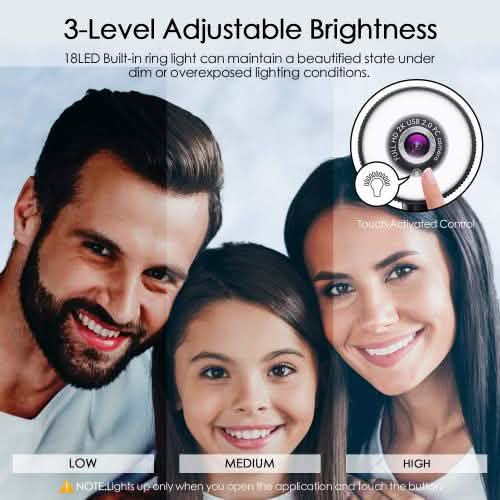 2K HD Webcam with Built-In 18 LED Adjustable Ring Light and Microphone Computer Accessories - DailySale