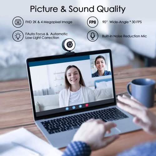 2K HD Webcam with Built-In 18 LED Adjustable Ring Light and Microphone Computer Accessories - DailySale