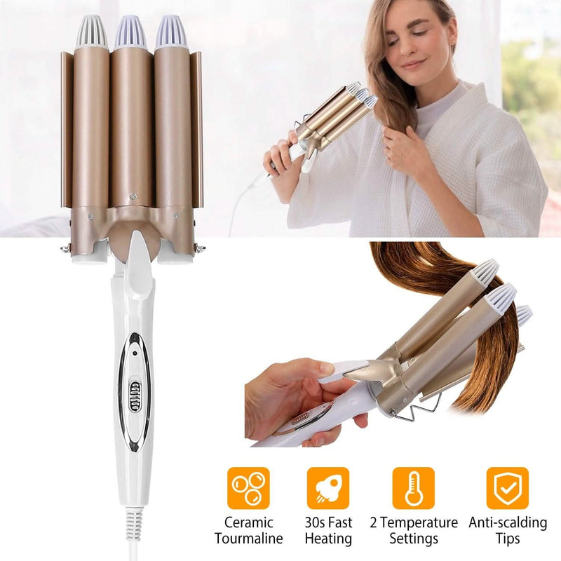 3-Barrel Curling Iron Wand Electric Hair Curler 1" Triple Hair Waver Beauty & Personal Care - DailySale