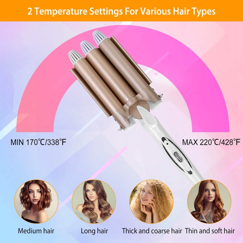 3-Barrel Curling Iron Wand Electric Hair Curler 1" Triple Hair Waver Beauty & Personal Care - DailySale