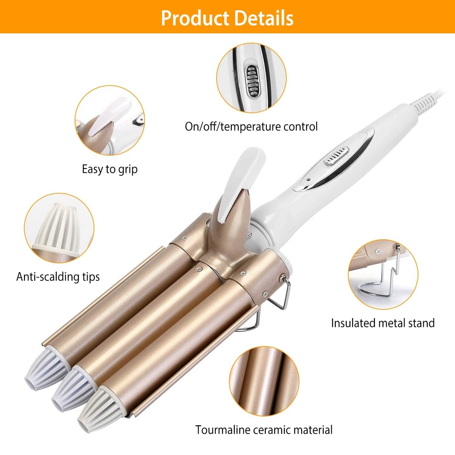 3-Barrel Curling Iron Wand Electric Hair Curler 1" Triple Hair Waver Beauty & Personal Care - DailySale