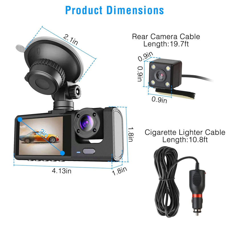 3 Channel Car DVR Dash Cam Video Recorder Cameras & Drones - DailySale