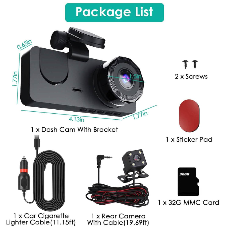 3 Channel Dash Cam Front Inside Rear Vehicle Driving Recorder Car DVR Automotive - DailySale