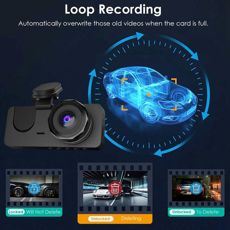 3 Channel Dash Cam Front Inside Rear Vehicle Driving Recorder Car DVR Automotive - DailySale