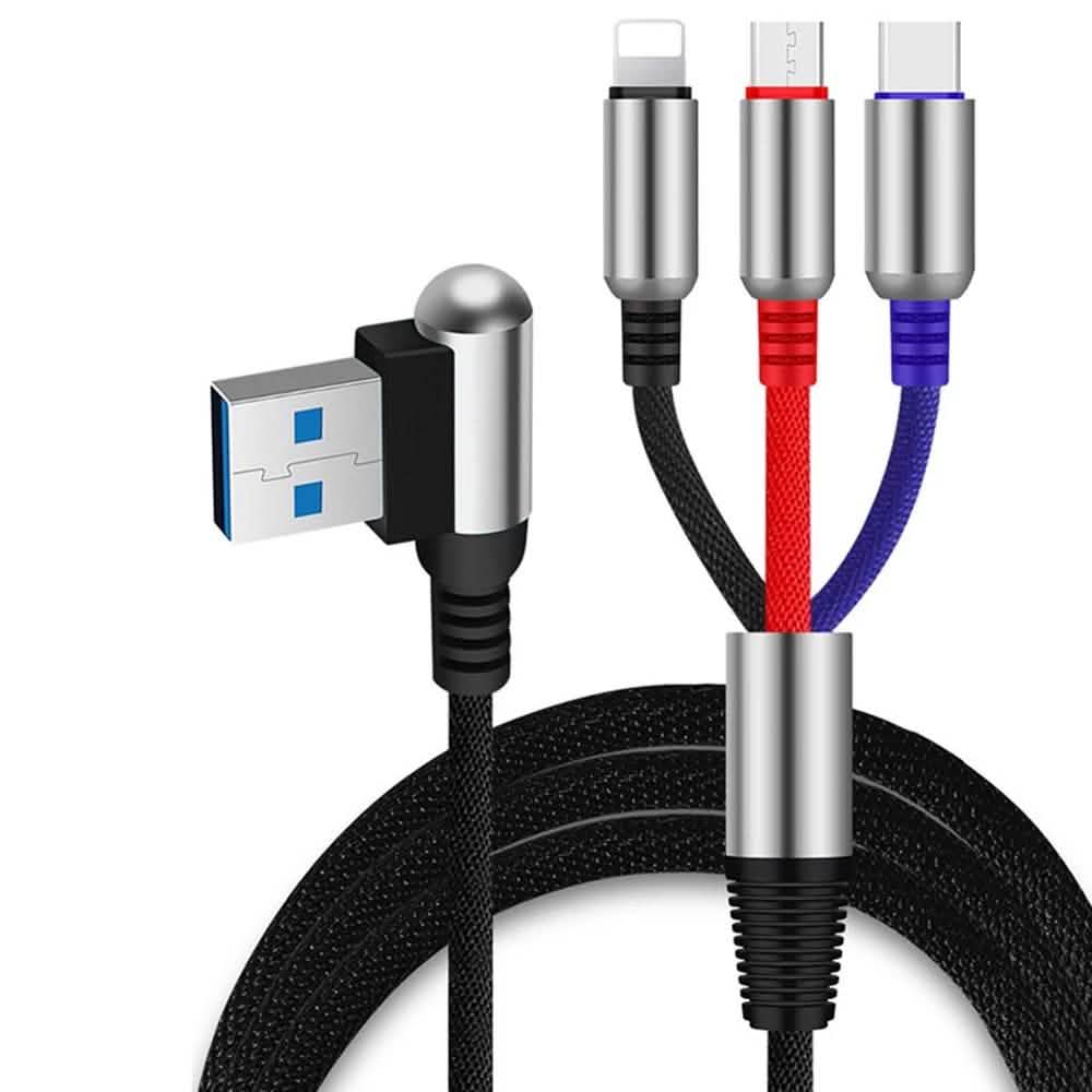 3-In-1 Charging Cable USB to Micro USB + Type C + Lightning Charging Cable Fast Charging Mobile Accessories - DailySale