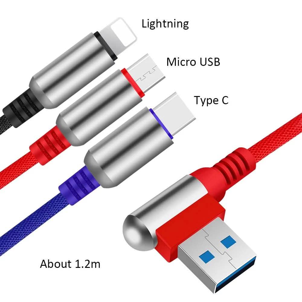 3-In-1 Charging Cable USB to Micro USB + Type C + Lightning Charging Cable Fast Charging Mobile Accessories - DailySale