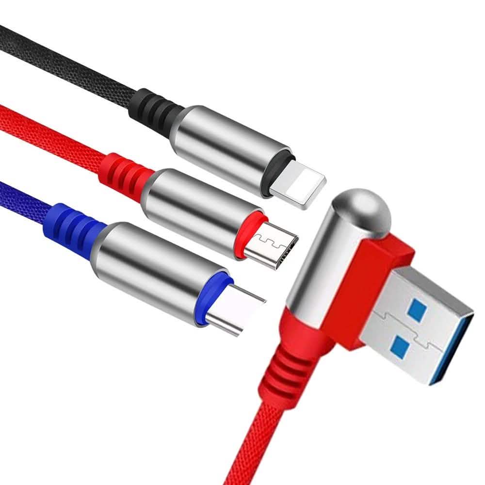 3-In-1 Charging Cable USB to Micro USB + Type C + Lightning Charging Cable Fast Charging Mobile Accessories Red - DailySale