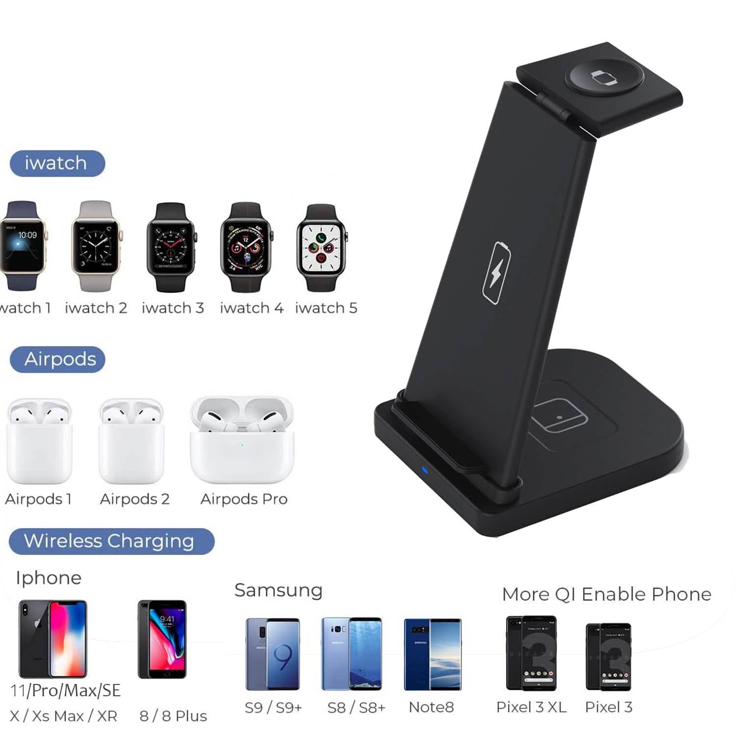 3-in-1 Foldable Fast Wireless Charging Stand Mobile Accessories - DailySale