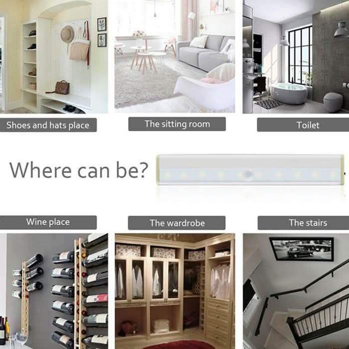 3-Pack: 10-LED Motion Sensor Stick on Light Bars Lighting & Decor - DailySale