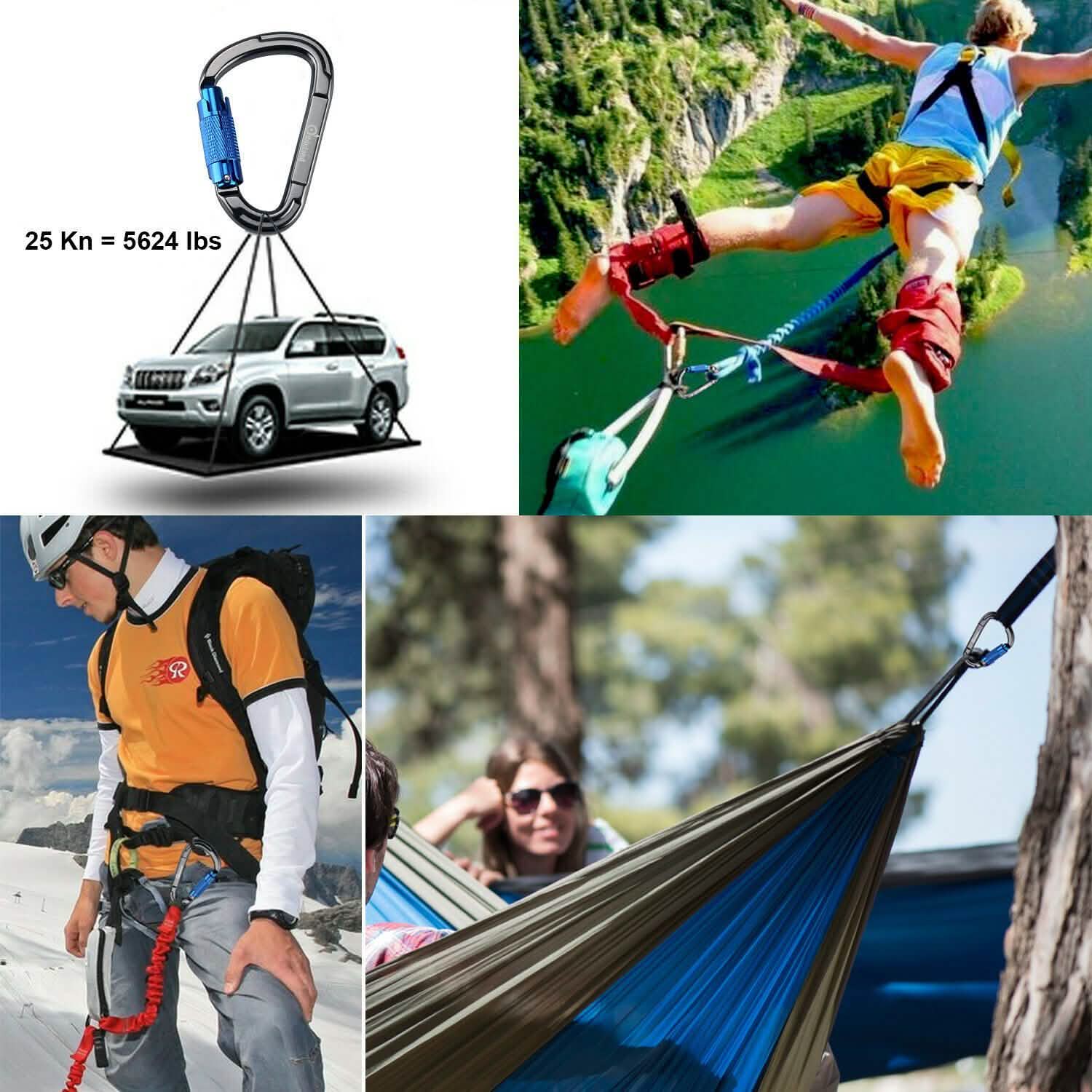 3-Pack: Auto Locking Rock Climbing Carabiner Clips Heavy Duty Caribeaners D-Shaped Sports & Outdoors - DailySale