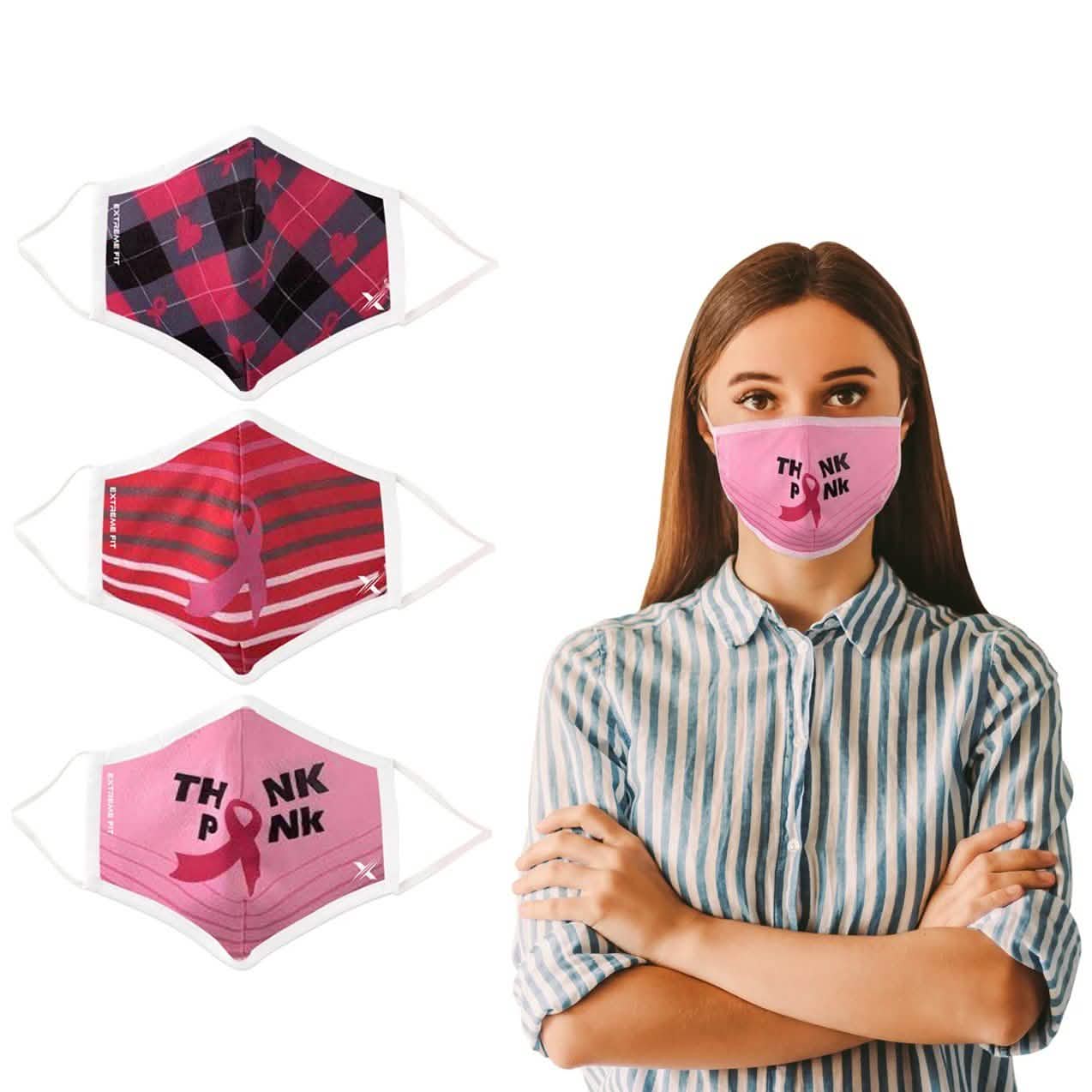 3-Pack: Breast Cancer Awareness Reusable Non-Medical 2-Layer Fabric Face Masks Wellness & Fitness - DailySale