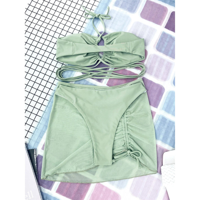 3-Pack: Criss Cross Halter Bikini Swimsuit & Beach Skirt