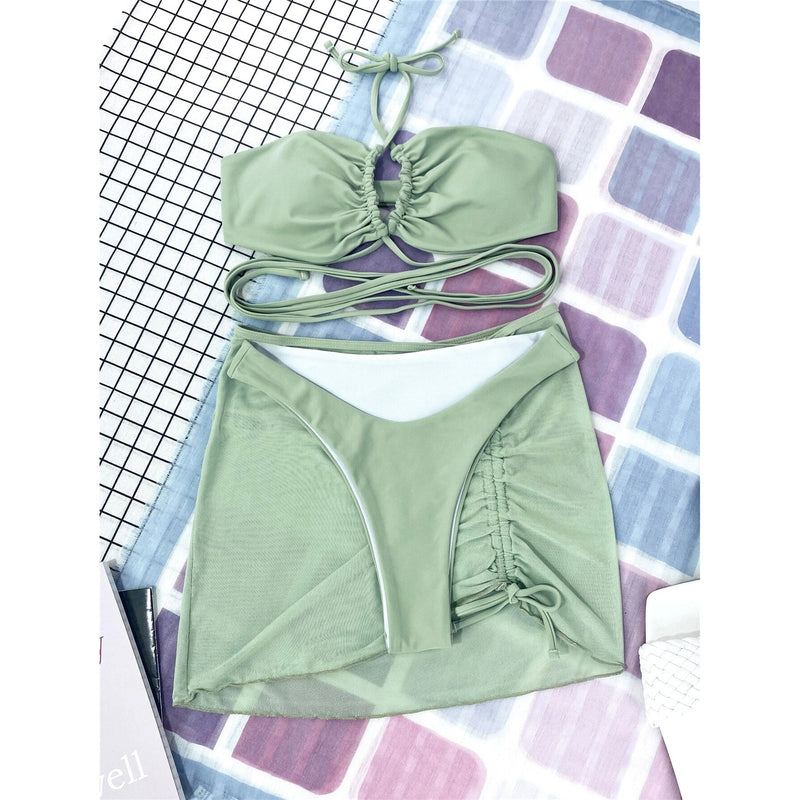3-Pack: Criss Cross Halter Bikini Swimsuit & Beach Skirt