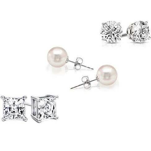 3-Pack: Crystal and Pearl Studs Earring Set Earrings - DailySale