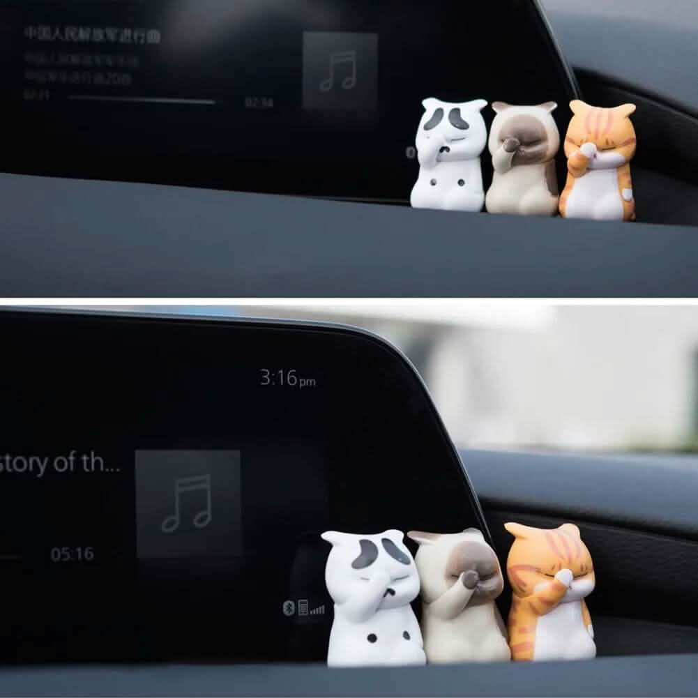 3-Pack: Cute Cat Figurines Miniature Cartoon Animal Decor Automotive - DailySale