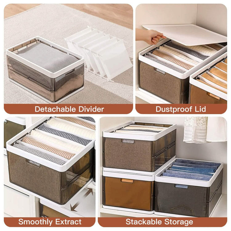3-Pack: Foldable Storage Bin with Lid Stackable Plastic Closet Organizer Closet & Storage - DailySale