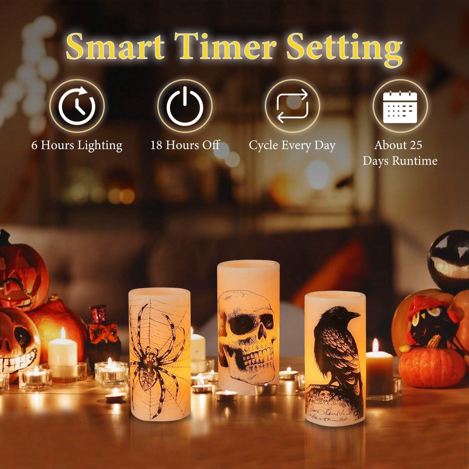 3-Pack: Halloween Battery Operated Flameless Candle Lamp with Timer Setting Holiday Decor & Apparel - DailySale
