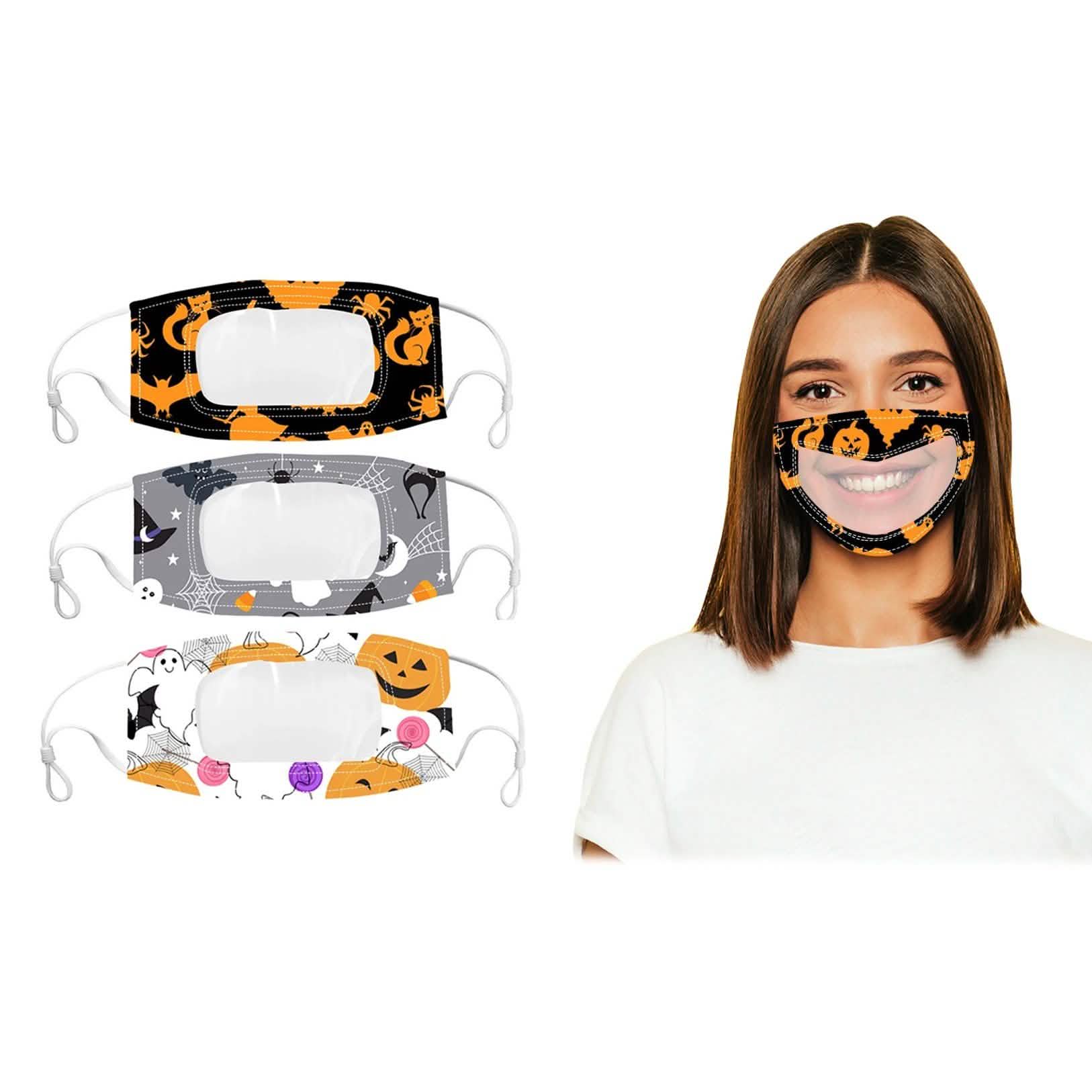 3-Pack: Halloween Edition Smile Communicator Clear Mouth Face Mask Face Masks & PPE - DailySale