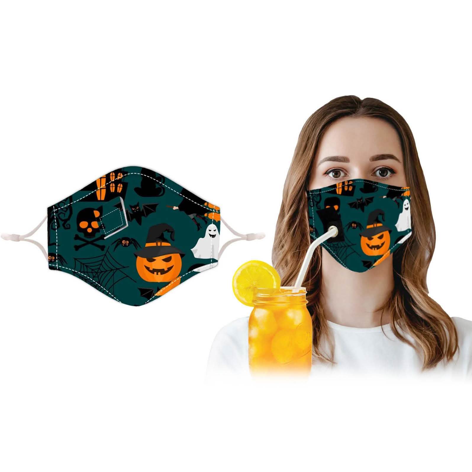 3-Pack: Halloween Special Reusable Face Mask With Drinking Straw Hole Face Masks & PPE - DailySale