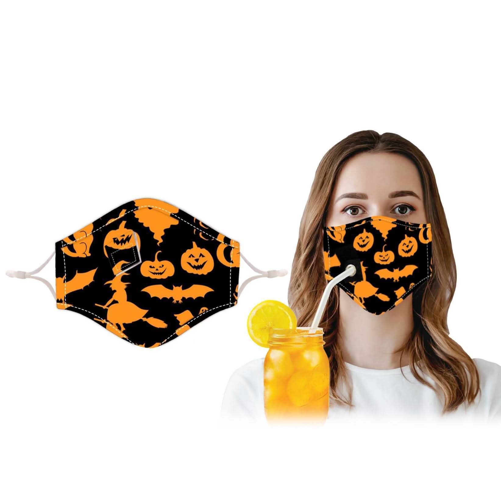 3-Pack: Halloween Special Reusable Face Mask With Drinking Straw Hole Face Masks & PPE - DailySale