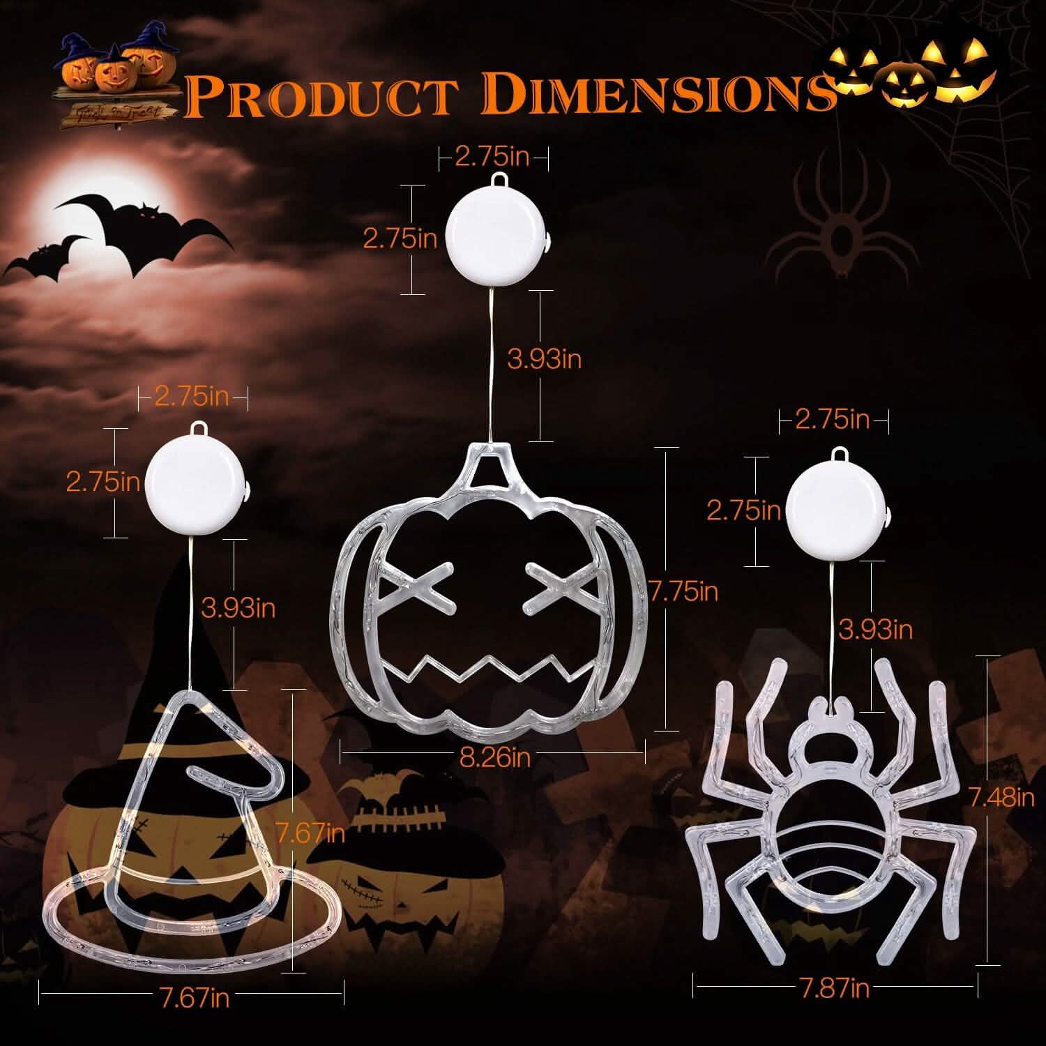 3-Pack: Halloween Window Light with Suction Cup Hanging Holes Holiday Decor & Apparel - DailySale