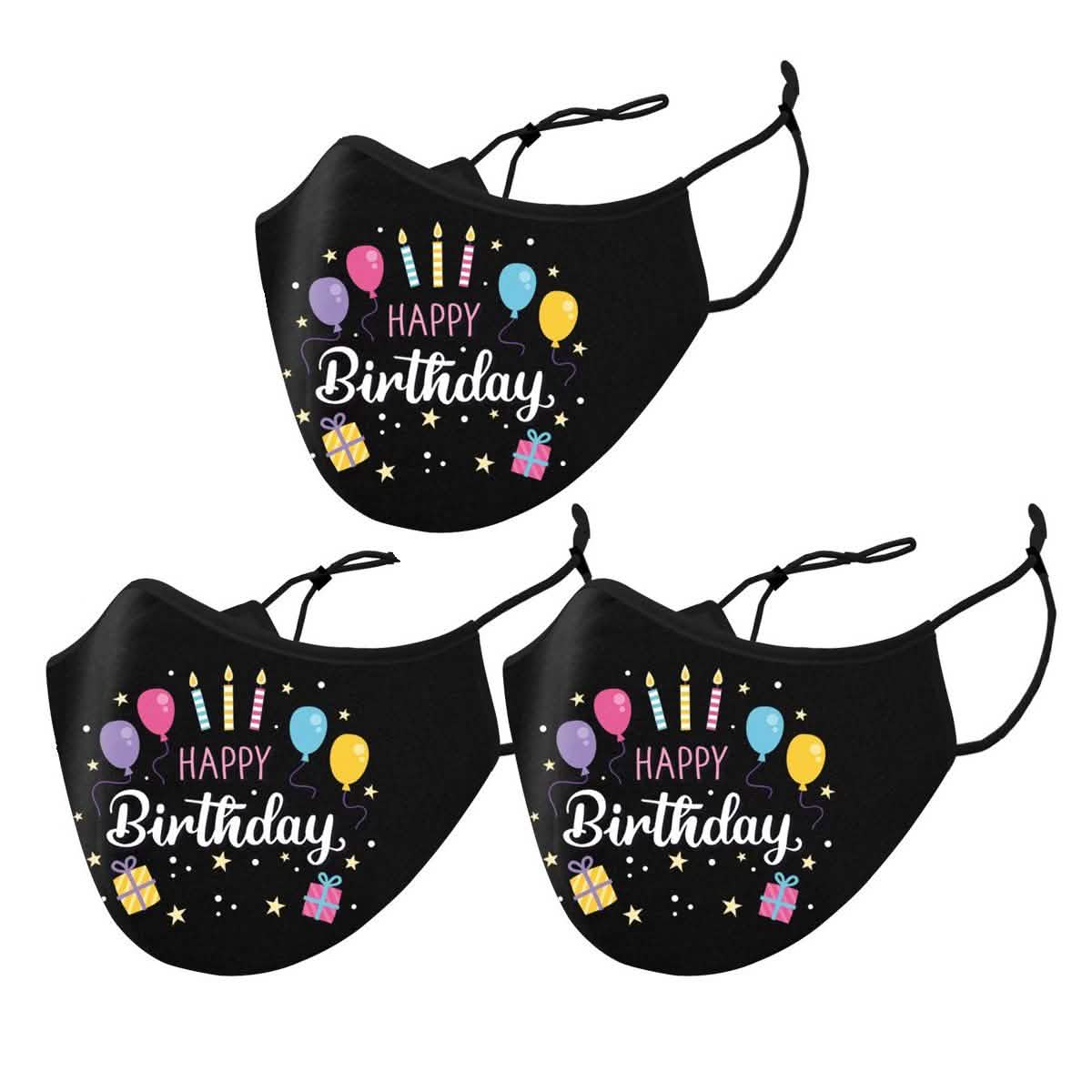 3-Pack: Happy Birthday Double Layered Reusable Face Mask With Adjustable Earloops Face Masks & PPE - DailySale