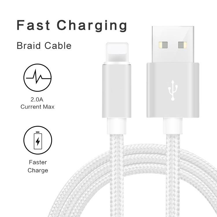 3-Pack: Heavy Duty Braided iPhone Lightning USB Cable - White Phones & Accessories - DailySale