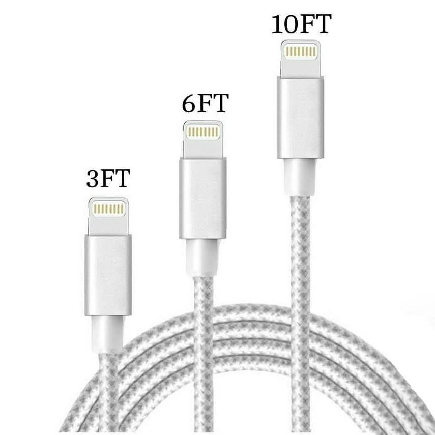 3-Pack: Heavy Duty Braided iPhone Lightning USB Cable - White Phones & Accessories - DailySale