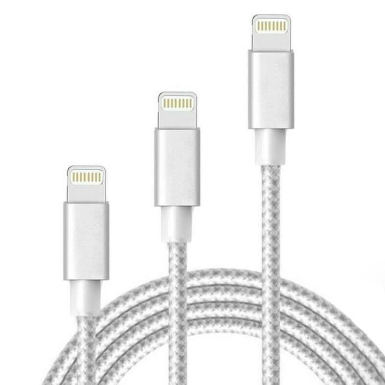 3-Pack: Heavy Duty Braided iPhone Lightning USB Cable - White Phones & Accessories - DailySale