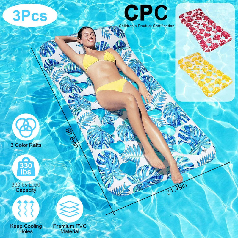 3-Pack: Inflatable Pool Float Raft Water Lounge 330lbs Load-Bearing Mattress with Headrest Sports & Outdoors - DailySale