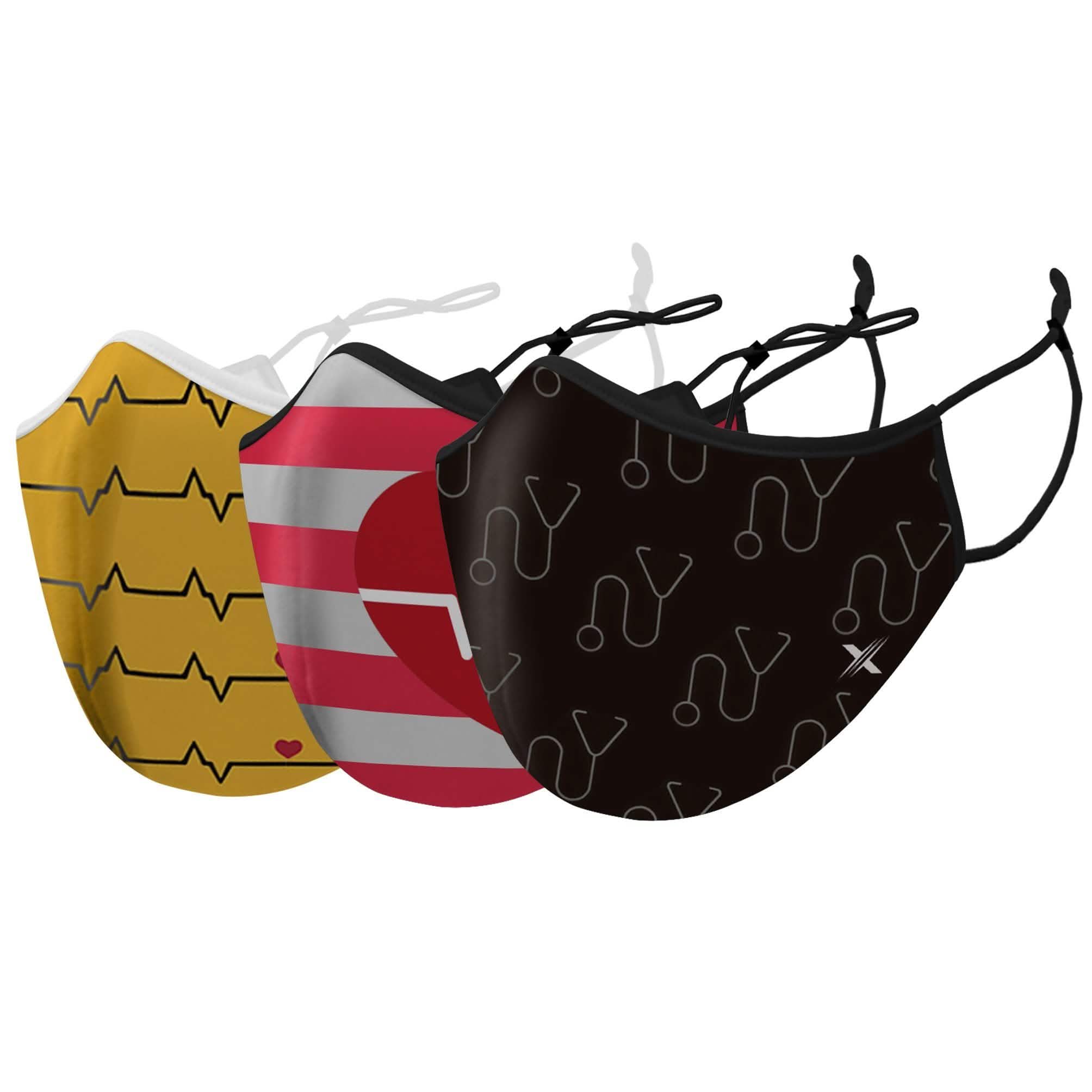 3-Pack: Medical Prints Nurse Inspired Double Layer Reusable Face Mask With Adjustable Loop Face Masks & PPE - DailySale