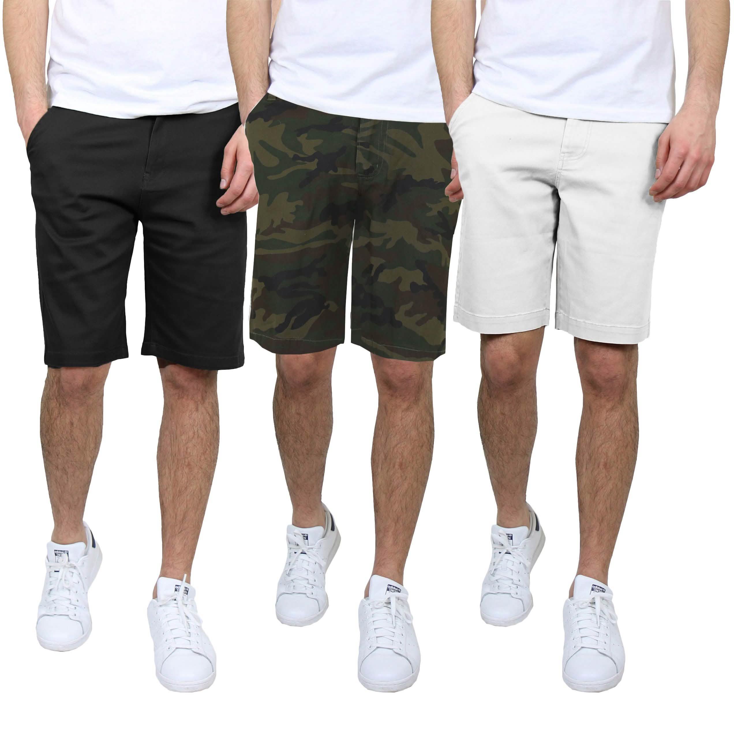 3-Pack: Men's 5-Pocket Flat-Front Slim-Fit Stretch Chino Shorts Men's Clothing Camo/Black/White 30 - DailySale
