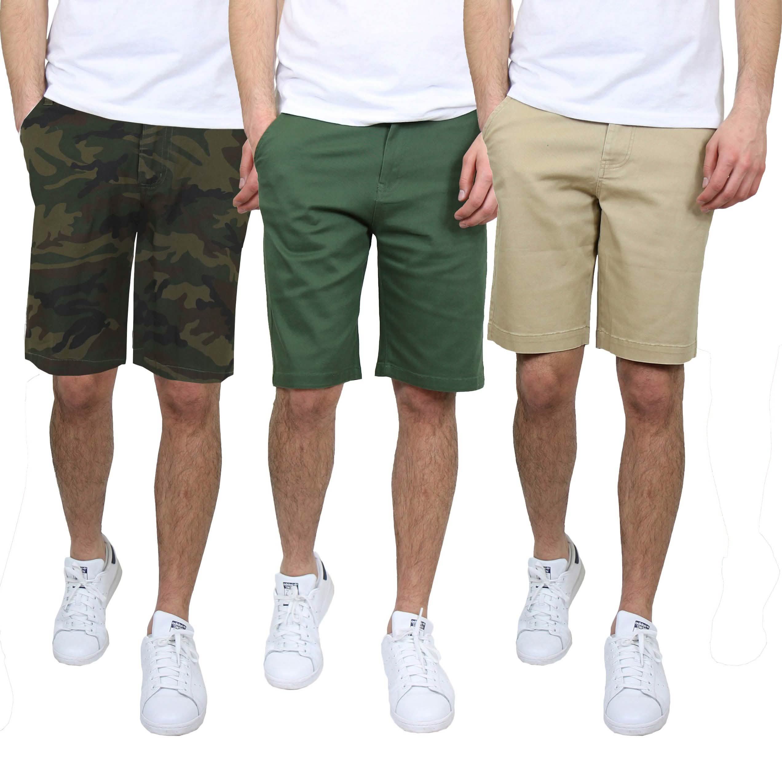 3-Pack: Men's 5-Pocket Flat-Front Slim-Fit Stretch Chino Shorts Men's Clothing Camo/Olive/Khaki 30 - DailySale
