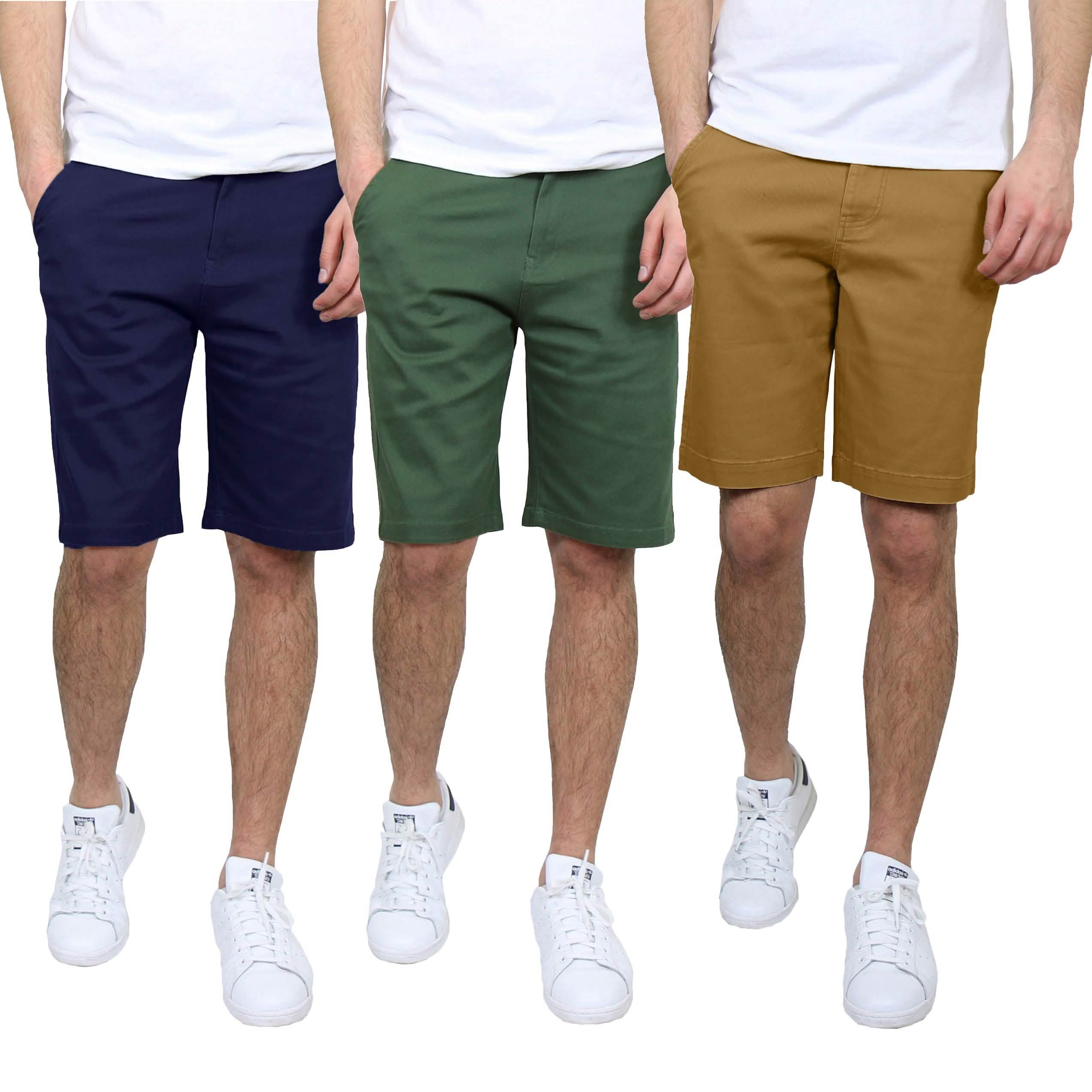 3-Pack: Men's 5-Pocket Flat-Front Slim-Fit Stretch Chino Shorts Men's Clothing Navy/Olive/Timber 30 - DailySale