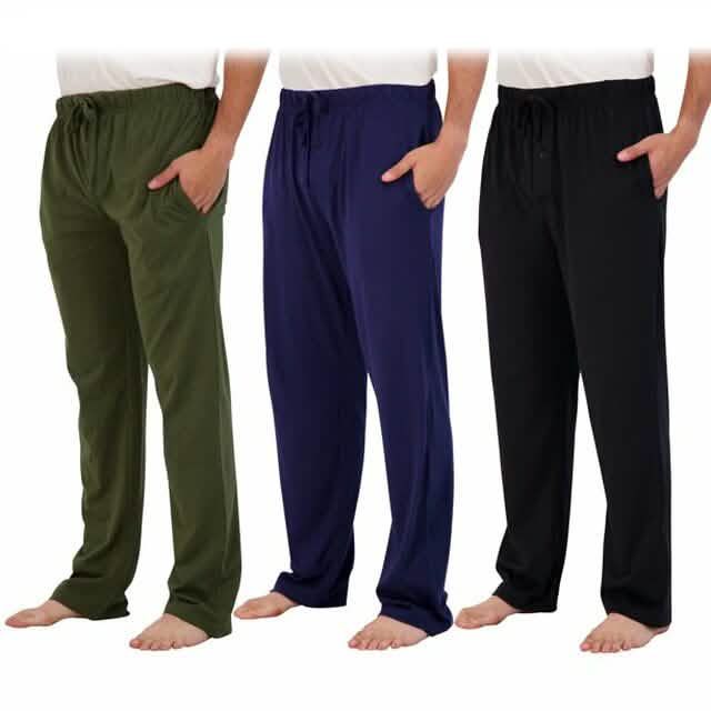 3-Pack: Men's Cotton Lounge Pajama Pants with Pockets Men's Bottoms Black/Navy/Green S - DailySale