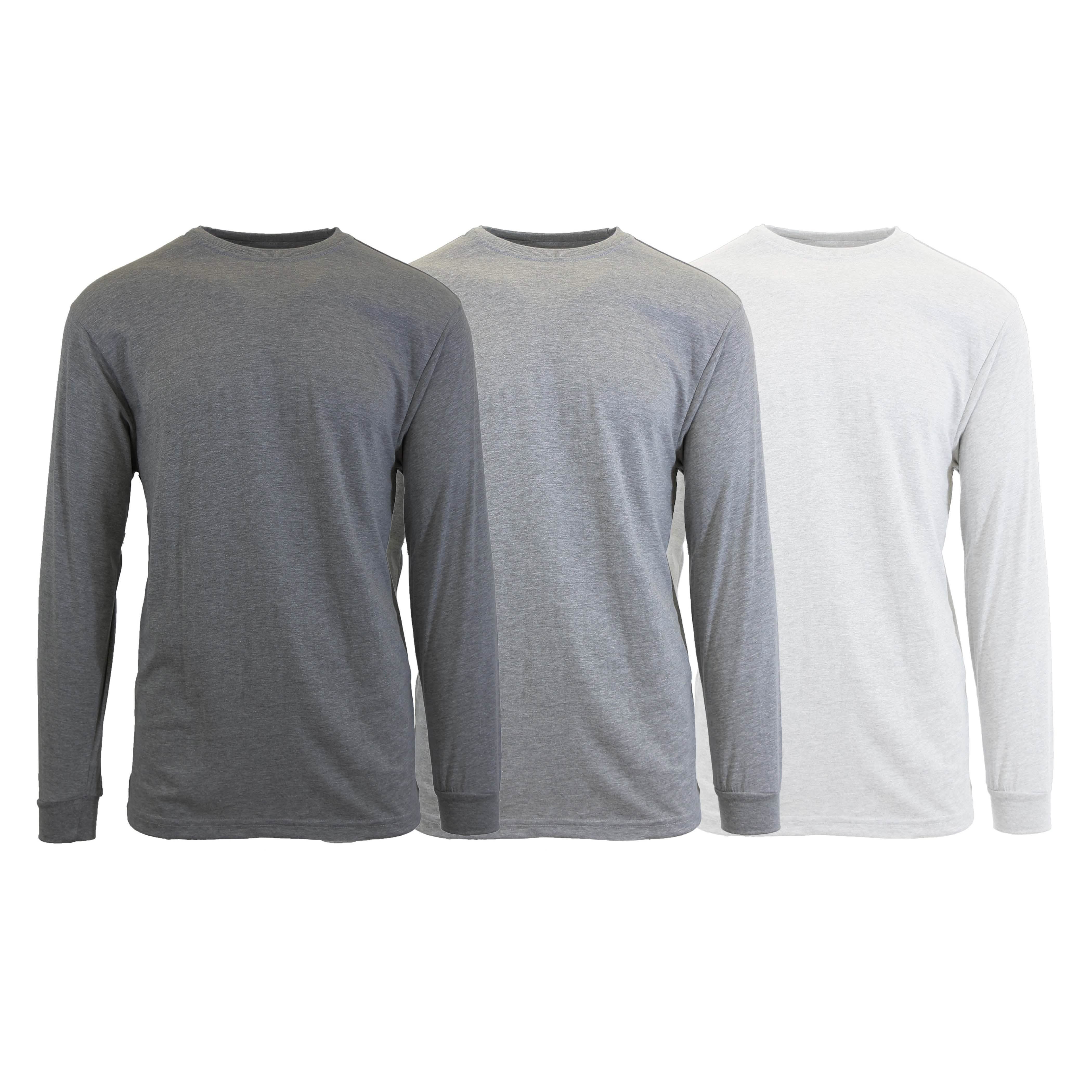 3-Pack: Men's Crew Neck Long Sleeve Classic Tee Men's Clothing Charcoal/Heather Gray/White S - DailySale